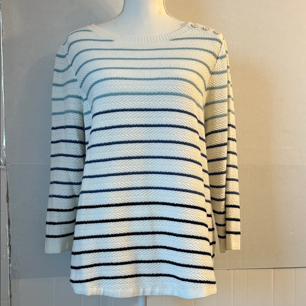 Croft & Barrow Women’s 3/4 Sleeve Striped Sweater with Shoulder Buttons. Sz XL